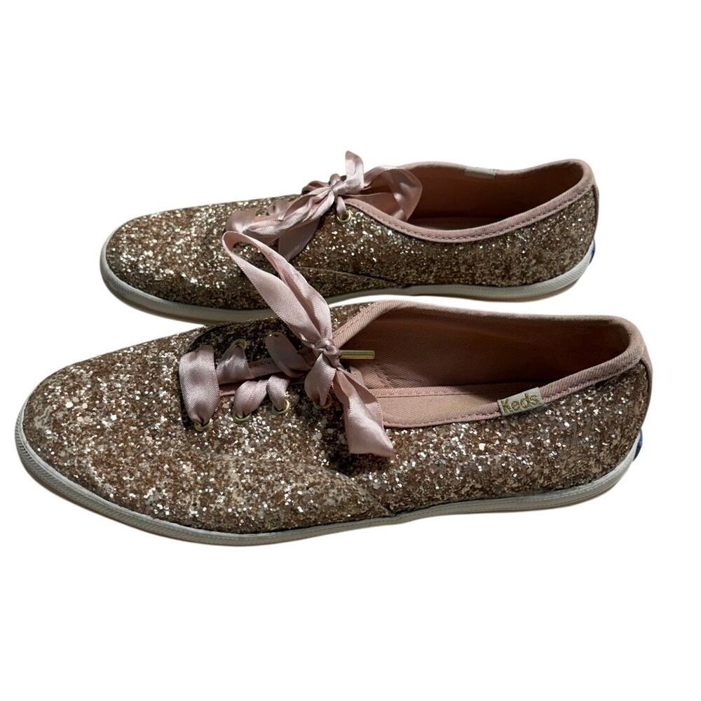 Keds x Kate Spade Glitter Slip On Sneakers Shoes Size 7 Pink Rose Gold Sparkle